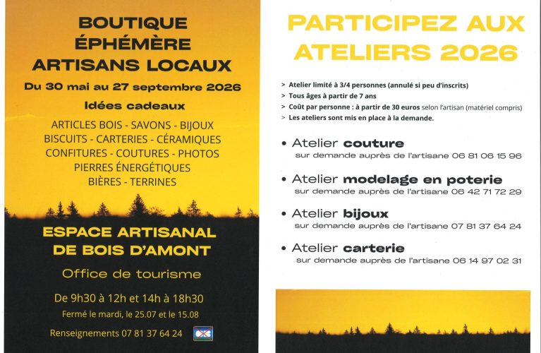 Exposition artisans locaux du 30 mai au 27 septembre – Espace artisanal Bois d&rsquo;Amont