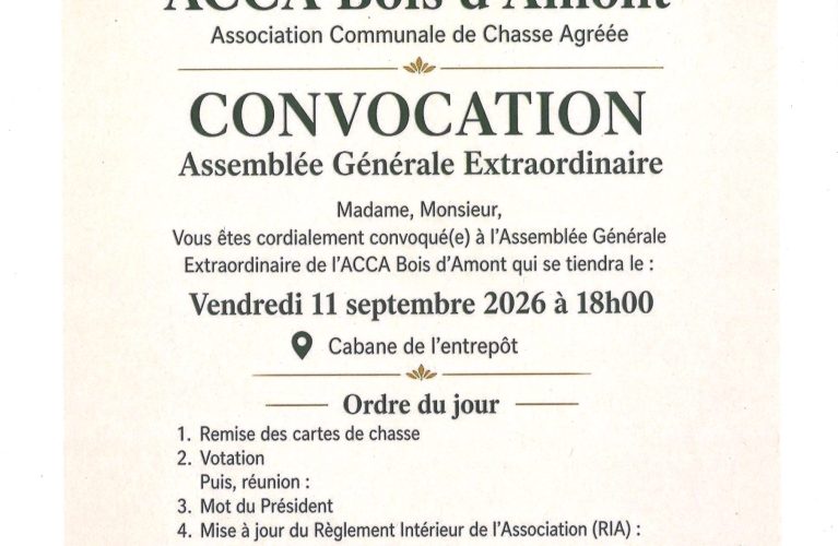 ACCA BOIS D’AMONT – ASSEMBLÉE GÉNÉRALE LE 11 SEPTEMBRE 2026
