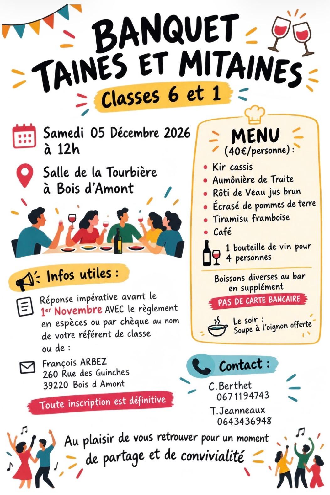Informations sur le banquet des Taines et Mitaines de Bois d'Amont 2026